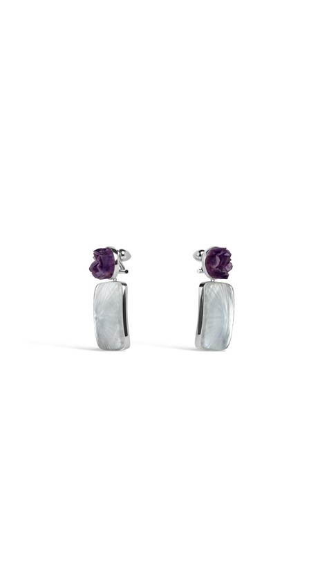 ALA&Iuml;A PENDANT EARRINGS IN AMETHYST & PLEXI PURPLE/SILVER - View 2