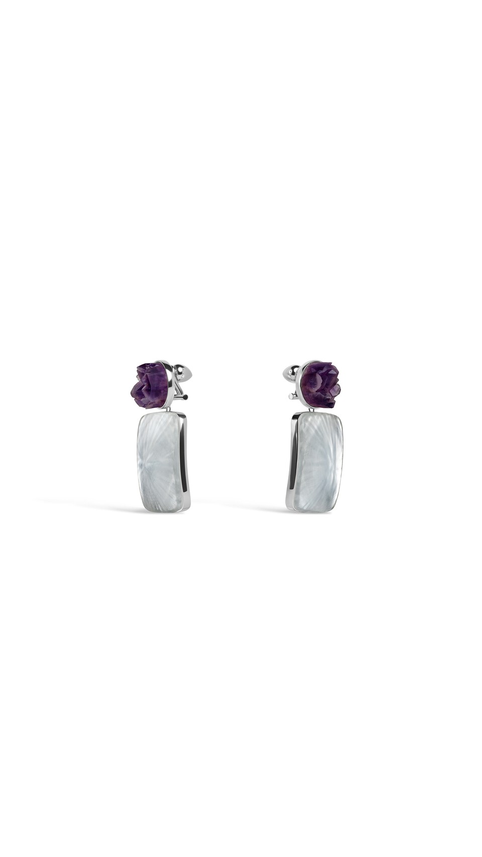 ALA&Iuml;A PENDANT EARRINGS IN AMETHYST & PLEXI PURPLE/SILVER - View 3