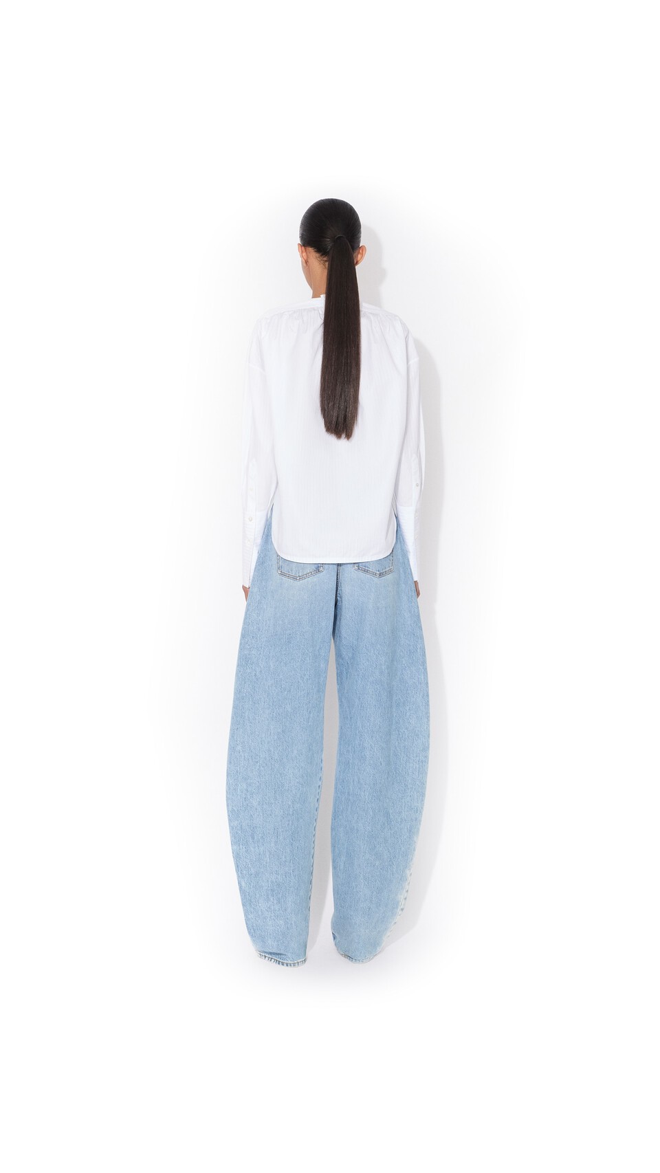 ALA&Iuml;A RUCHED POPLIN BLOUSE WHITE/BLUE - View 3
