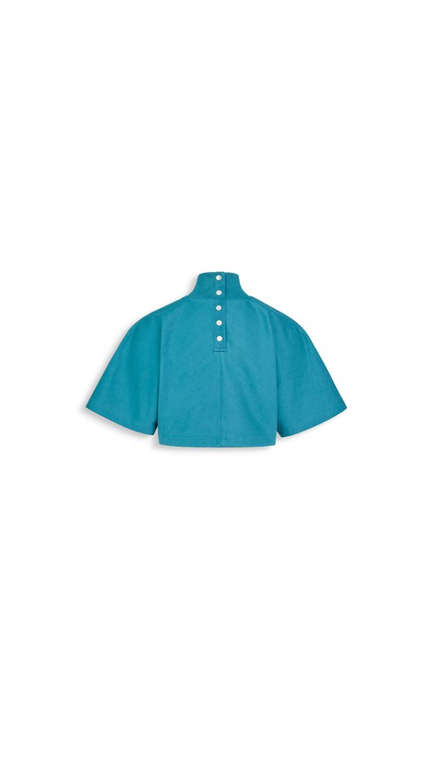 ALA&Iuml;A CROPPED COTTON JERSEY T-SHIRT DUCK BLUE - View 2
