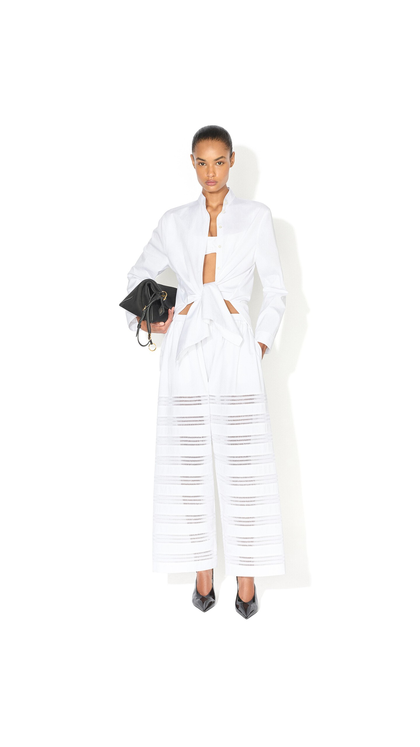 ALA&Iuml;A ROUND POPLIN PANTS WHITE - View 2