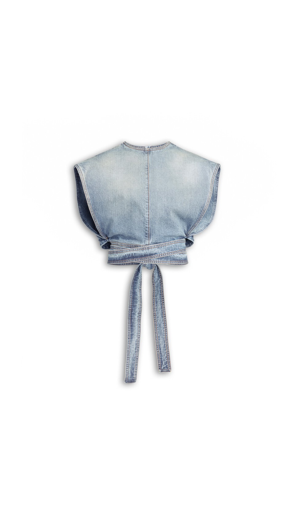 ALA&Iuml;A BELTED DENIM TOP FADED BLUE