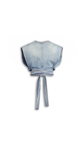 FADED BLUE - ALA&Iuml;A BELTED DENIM TOP