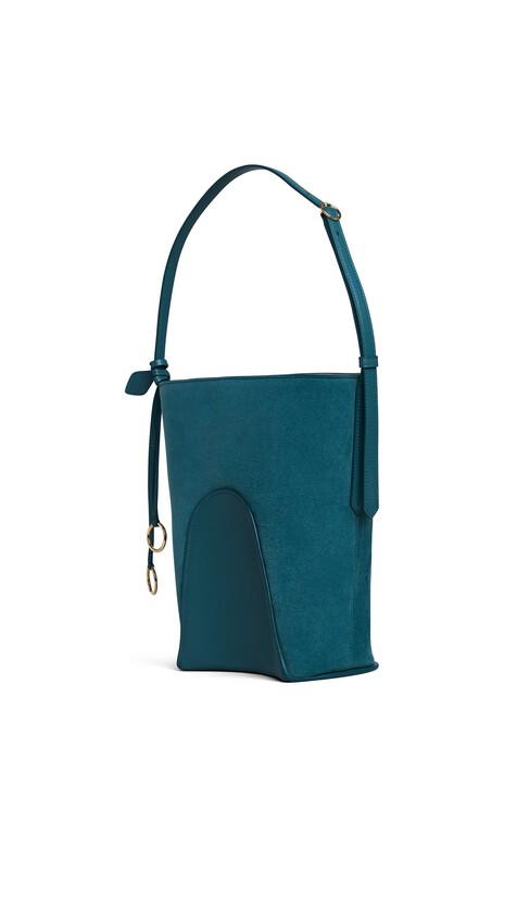 ALA&Iuml;A HIP SMALL BUCKET BI-MATERIAL BAG IN LEATHER GREEN GREY - View 2