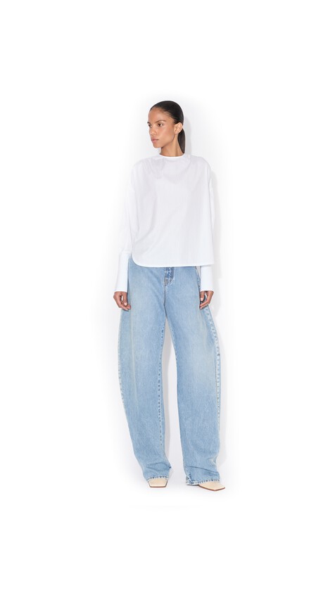 ALA&Iuml;A RUCHED POPLIN BLOUSE WHITE/BLUE - View 2