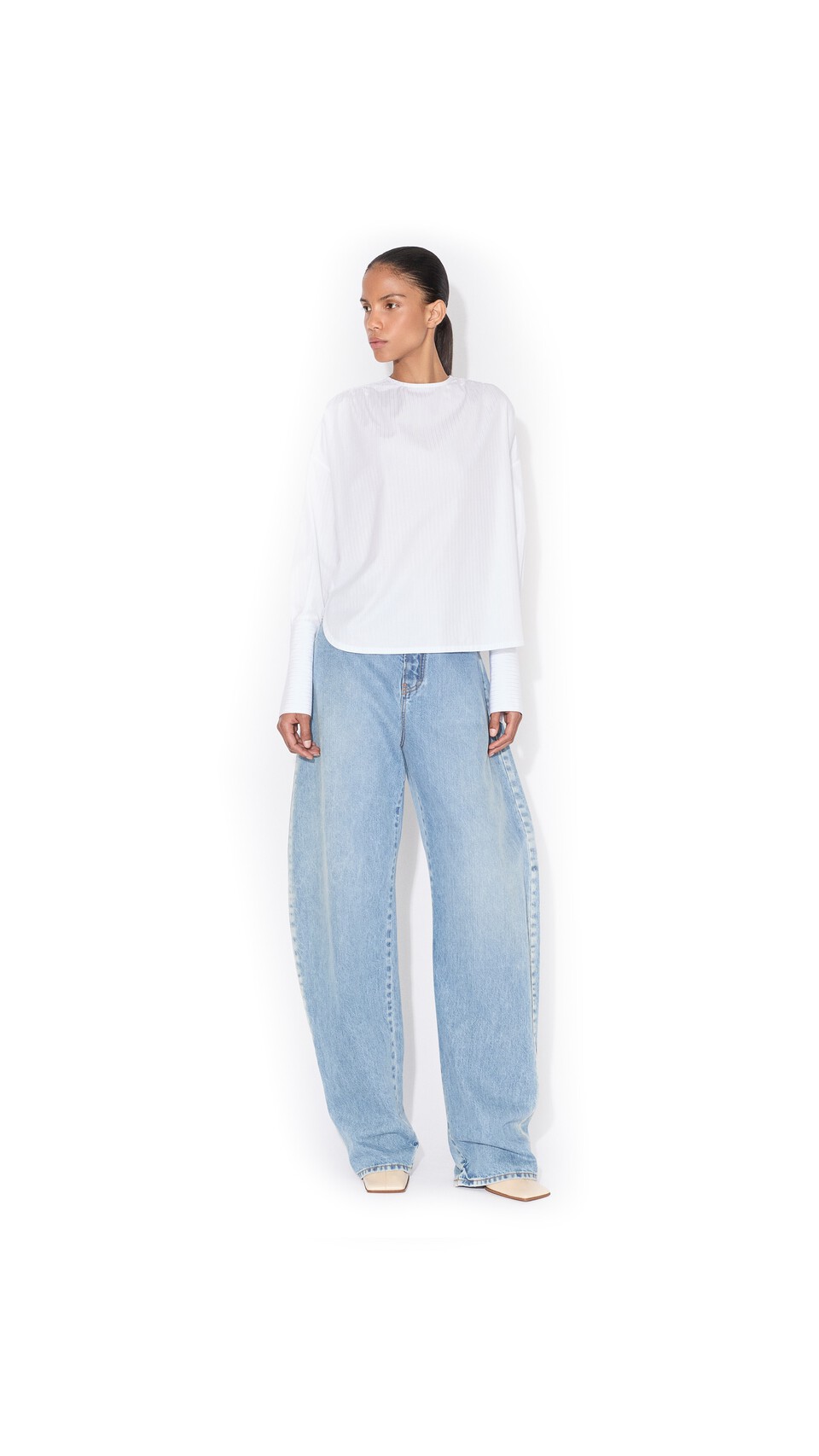 ALA&Iuml;A RUCHED POPLIN BLOUSE WHITE/BLUE - View 2