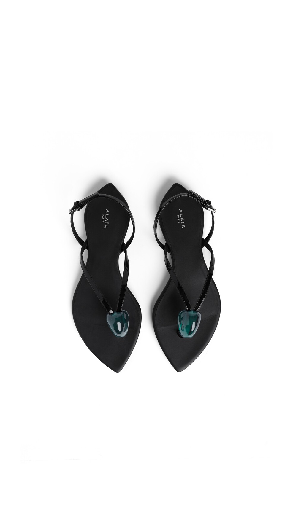 ALA&Iuml;A FLAT JEWEL SANDALS IN PATENT LEATHER BLACK - View 4