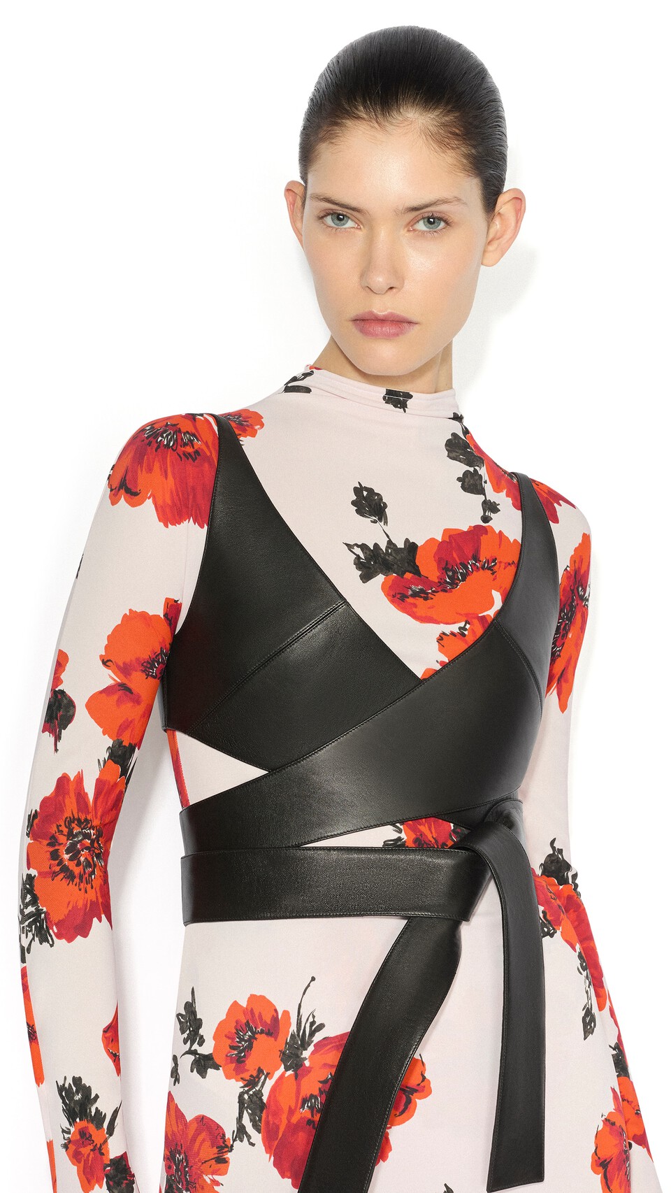 ALA&Iuml;A SECONDSKIN PRINTED BODYSUIT PINK/RED - View 4