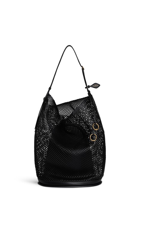 ALA&Iuml;A HIP LARGE BUCKET BAG IN LEATHER NET BLACK