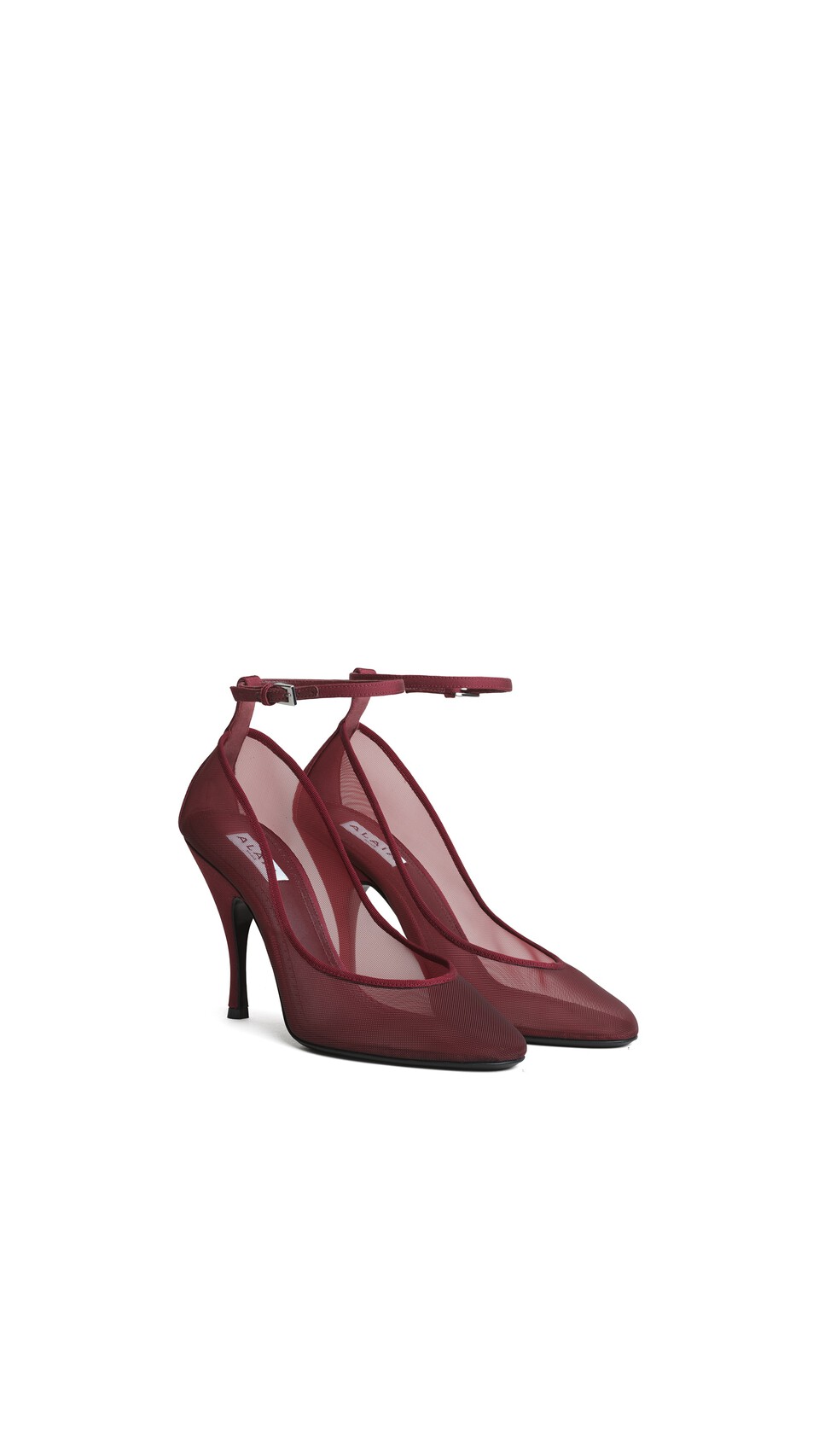 ALA&Iuml;A STRAPPY PUMPS IN MESH BORDEAUX - View 2