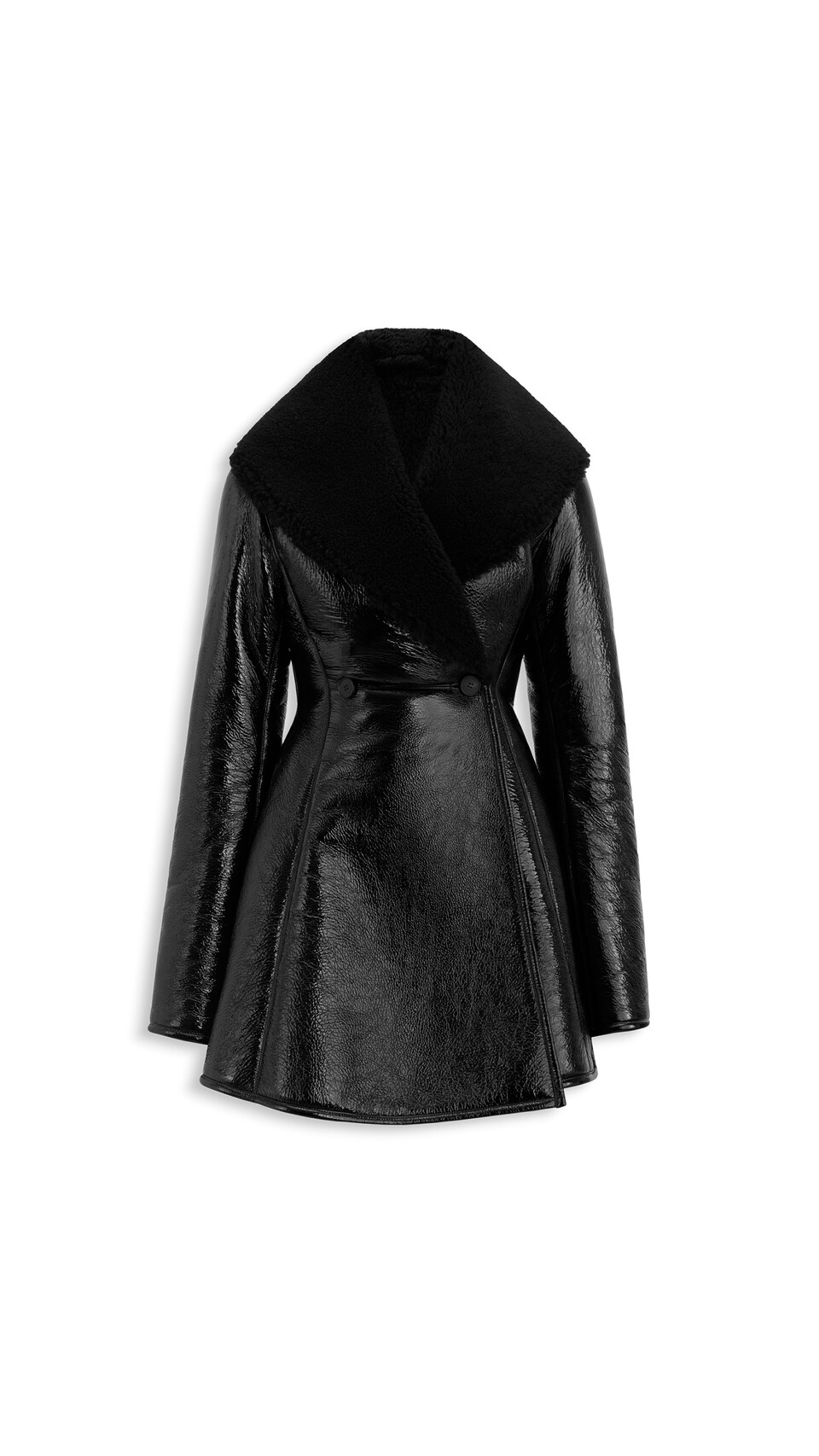 ALA&Iuml;A PRINCESS-MANTEL AUS LACKLEDER UND SHEARLING SCHWARZ/SCHWARZ