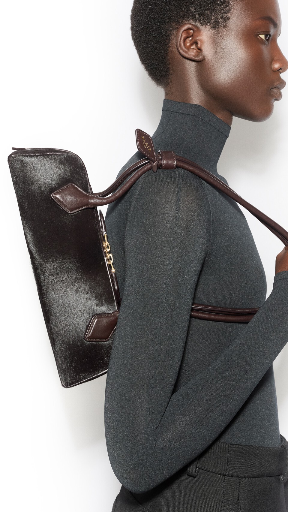 ALA&Iuml;A LE TECKEL SMALL BAG IN HAIRCALF CHOCOLATE - View 4