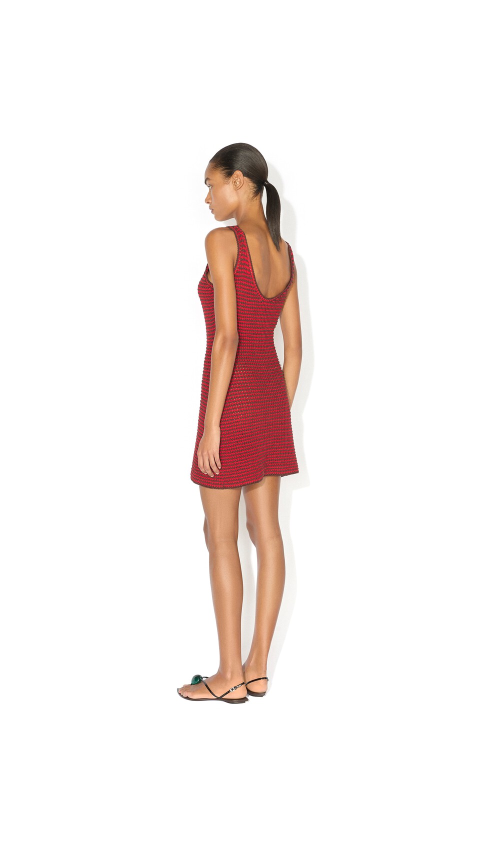ALA&Iuml;A KNITTED TANK DRESS BROWN/RED - View 3