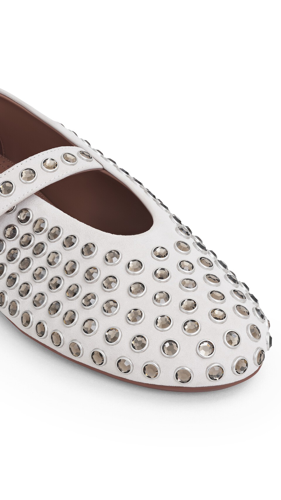 ALA&Iuml;A STRASS SUEDE BALLET FLATS WHITE - View 3