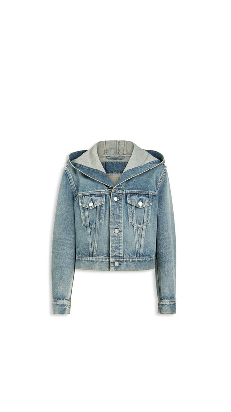 ALA&Iuml;A HOODED DENIM JACKET FADED BLUE
