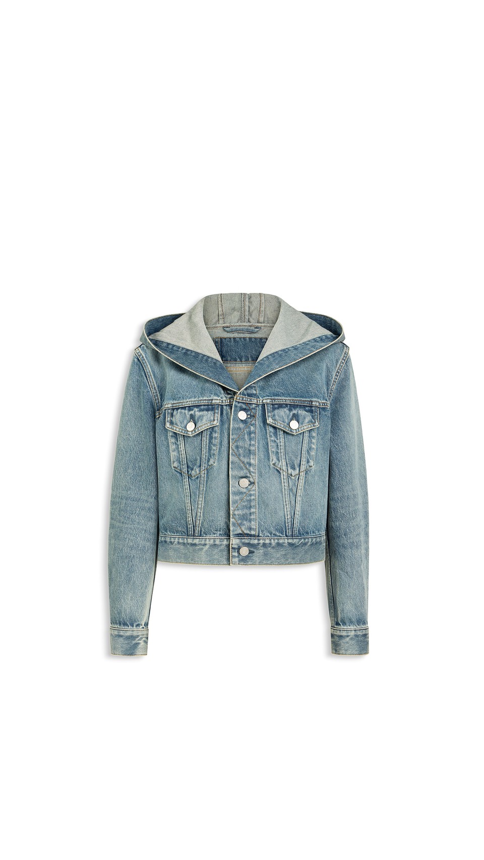 ALA&Iuml;A HOODED DENIM JACKET FADED BLUE