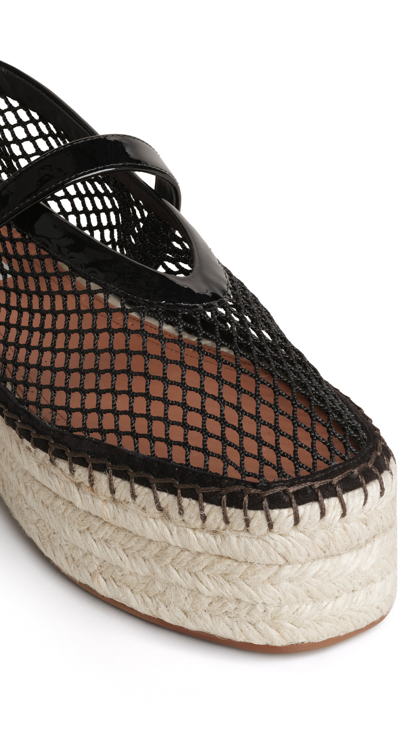 ALA&Iuml;A ESPADRILLES IN FISHNET AND PATENT LEATHER BLACK - View 3