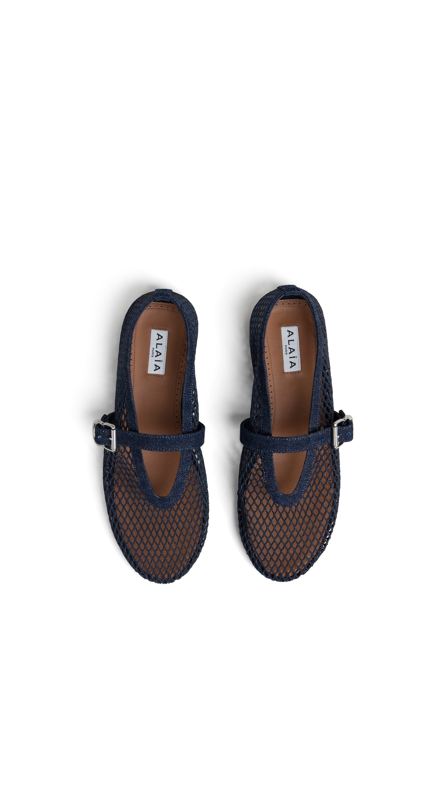 ALA&Iuml;A BALLET FLATS IN DENIM FISHNET DENIM BLUE - View 4