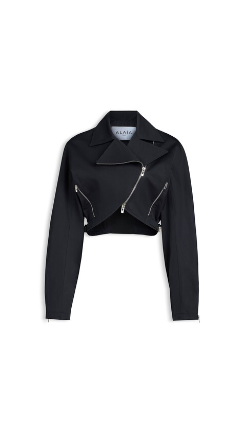 ALA&Iuml;A POPLIN BIKER JACKET BLACK