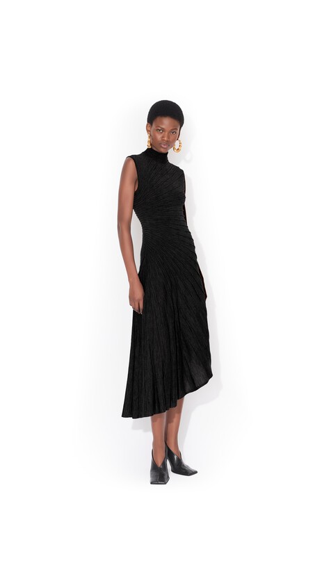 ALA&Iuml;A SCULPTING WOOL DRESS BLACK - View 2