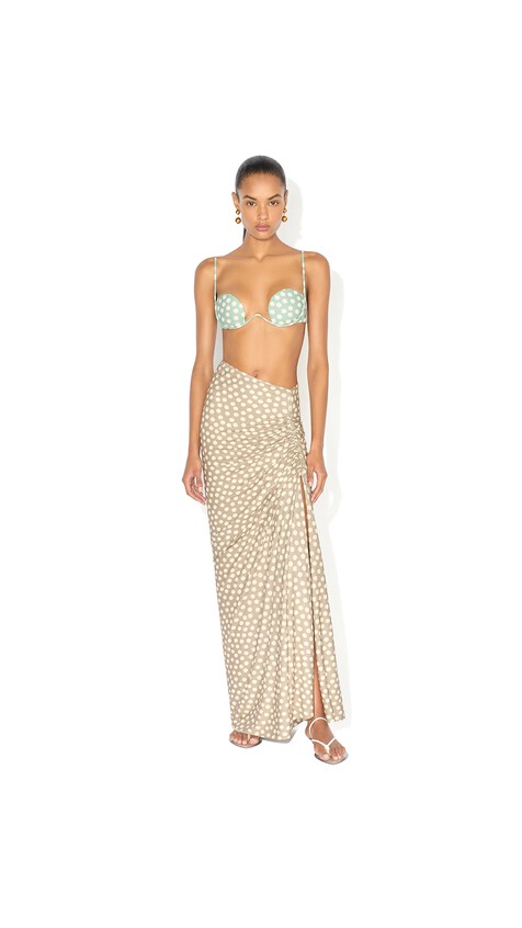 ALA&Iuml;A POLKA DOTS GATHERED SKIRT MOLE/CREAM - View 2