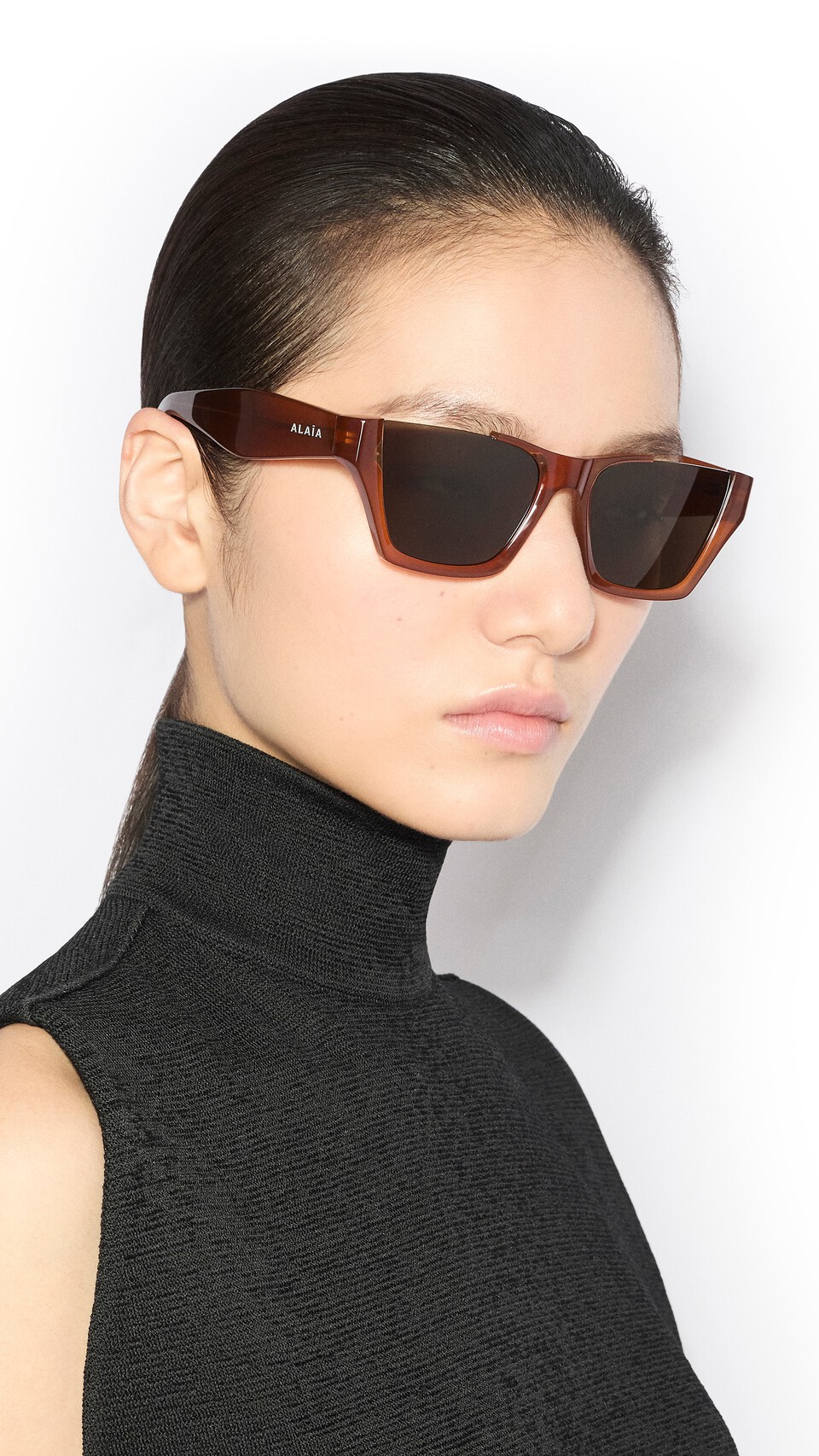 ALA&Iuml;A RECTANGULAR SUNGLASSES BROWN/CARAMEL - View 4