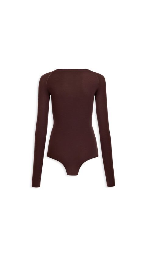 ALA&Iuml;A ROUND NECK SECOND-SKIN KNIT BODYSUIT CHOCOLATE - View 2