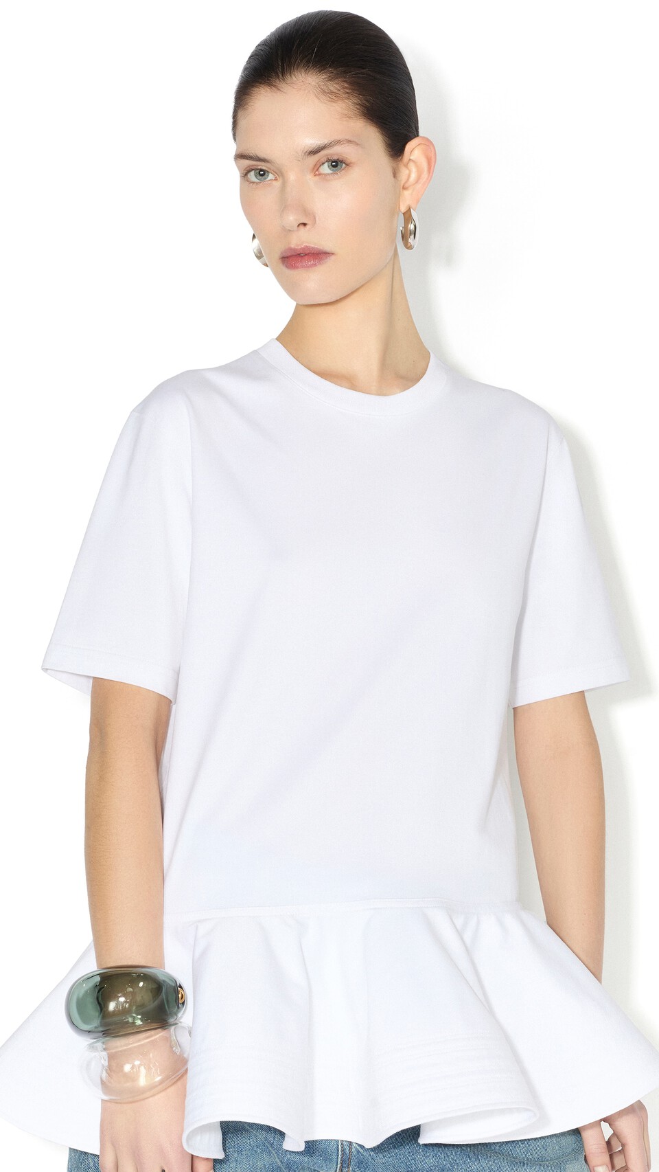 ALA&Iuml;A COTTON JERSEY CRINOLINE T-SHIRT WHITE - View 4