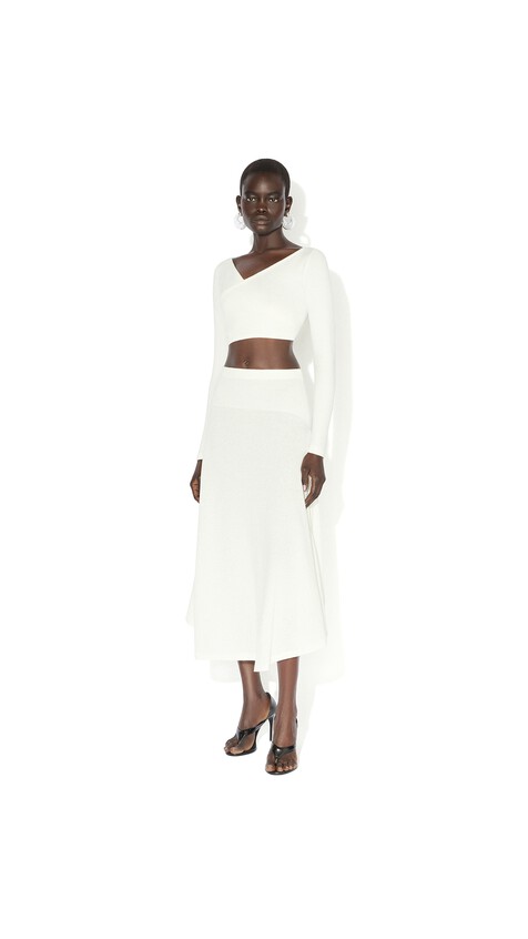 ALA&Iuml;A ASYMMETRIC COTTON CREPE SKIRT NATURAL WHITE - View 2