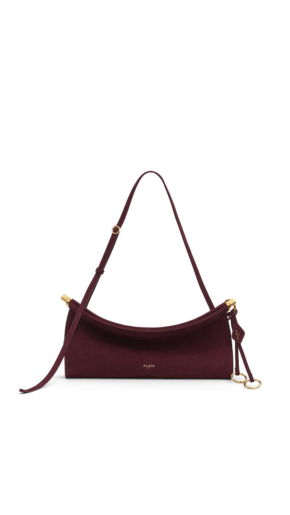 ALA&Iuml;A LE CLICK EAST WEST MEDIUM BAG IN NUBUCK GARNET RED