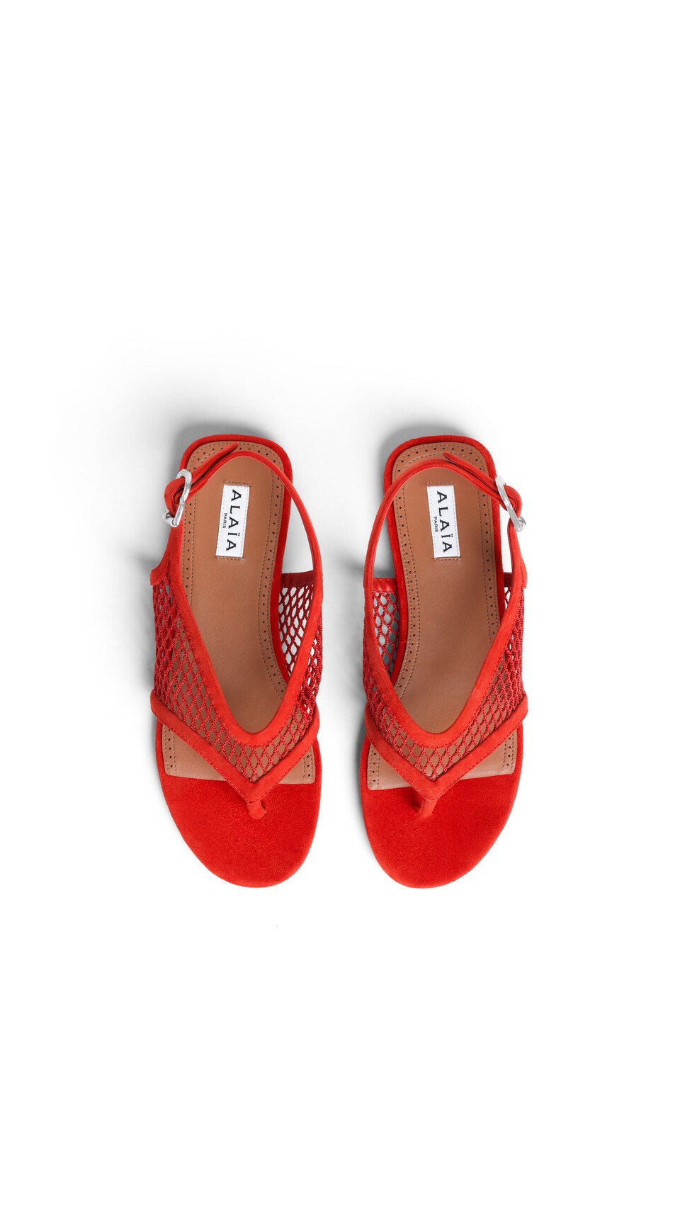 ALA&Iuml;A FISHNET THONG SANDALS IN SUEDE ORANGE-RED - View 4