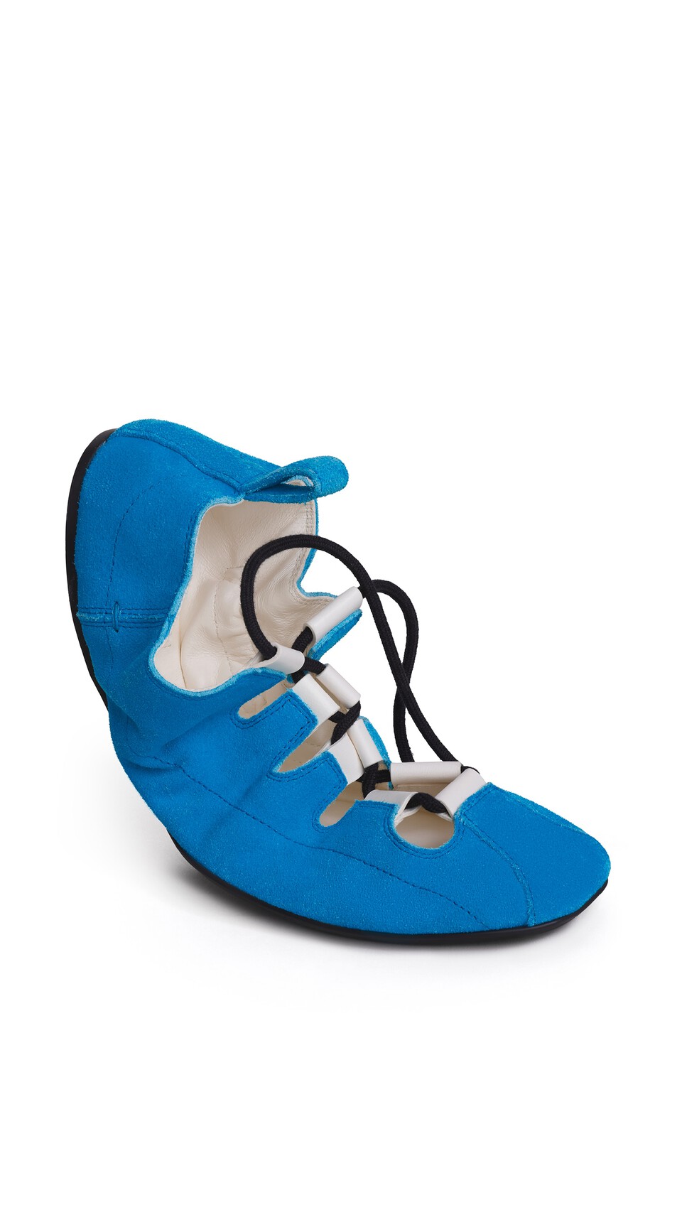 ALA&Iuml;A  FOLD LACED FLATS IN VELVET CALFSKIN TURQUIN BLUE - View 3