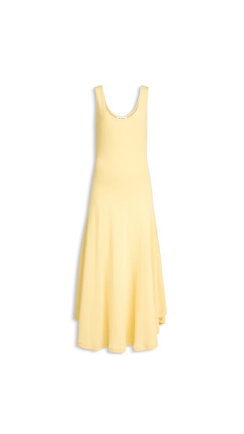ALA&Iuml;A ASYMMETRIC COTTON CREPE DRESS PALE YELLOW