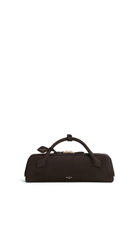 ALA&Iuml;A LE TECKEL CLUTCH IN SUEDE DARK BROWN