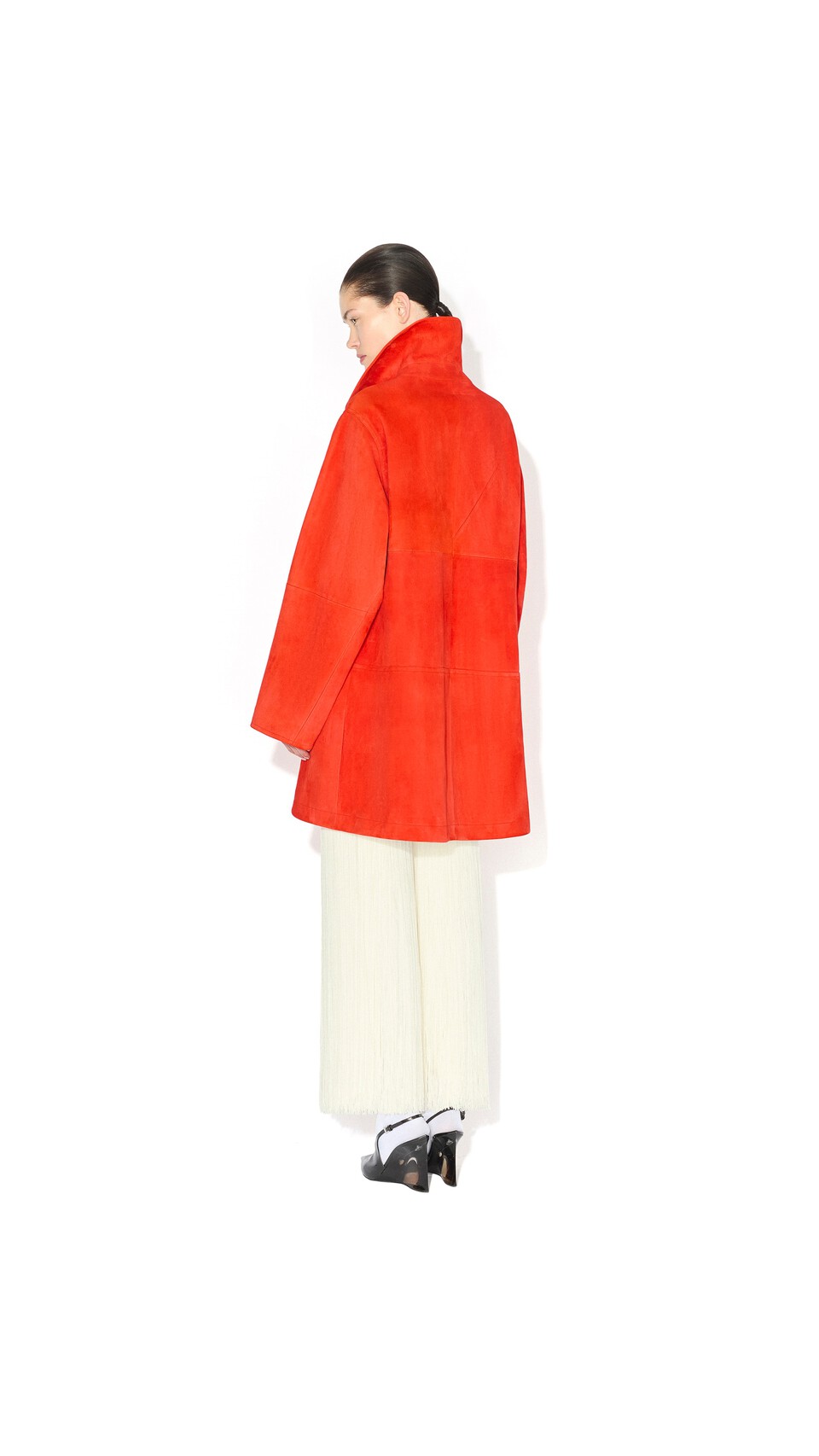 ALA&Iuml;A A-LINE SUEDE GOATSKIN COAT BLOOD ORANGE - View 3