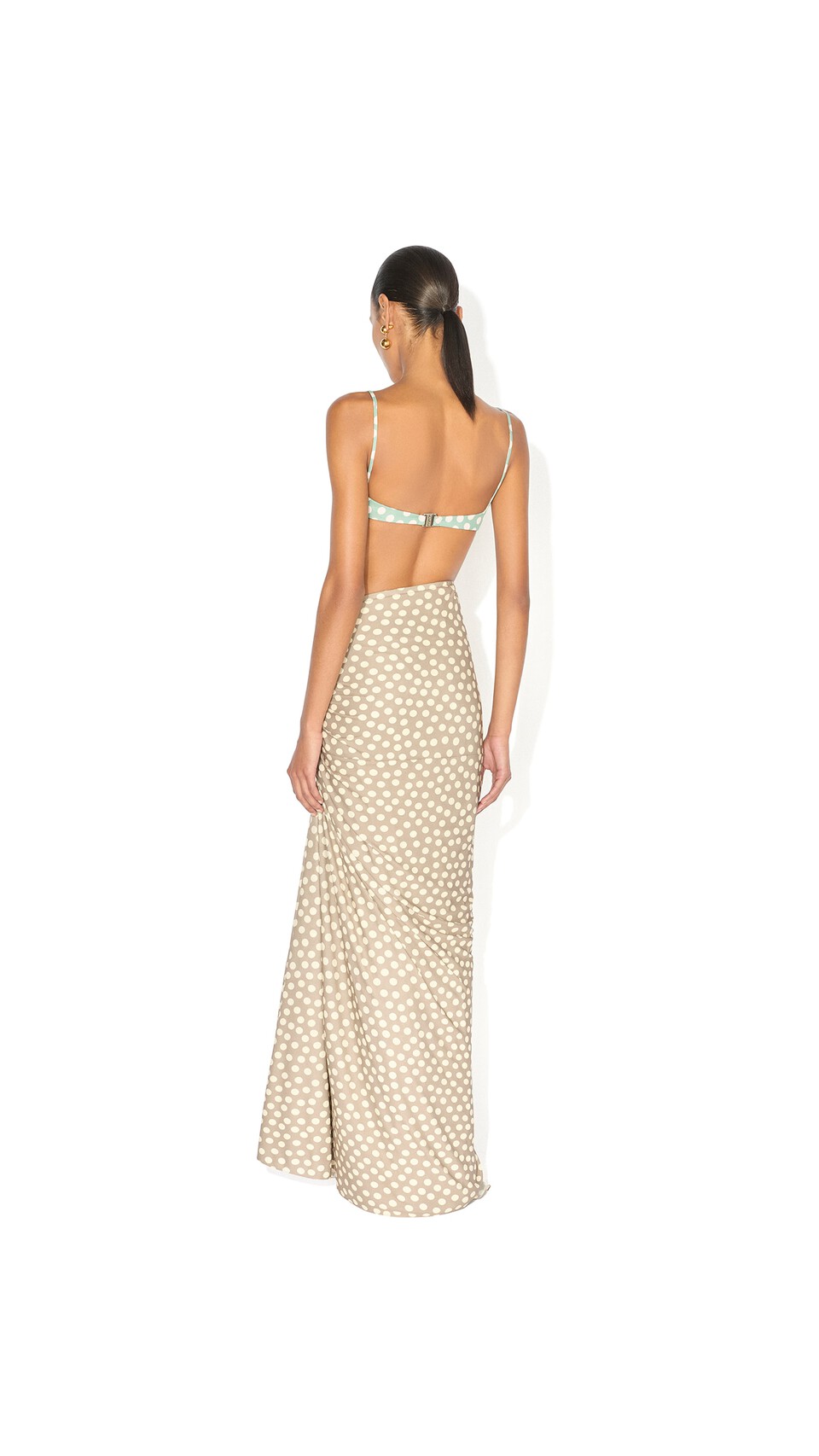 ALA&Iuml;A POLKA DOTS GATHERED SKIRT MOLE/CREAM - View 3
