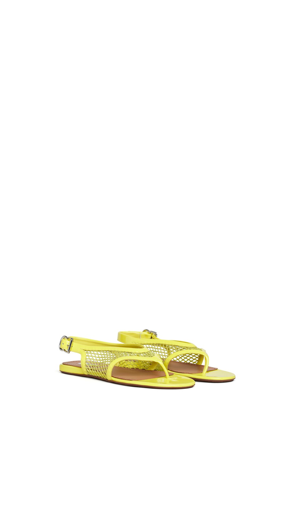ALA&Iuml;A FISHNET THONG SANDALS IN PATENT LEMON YELLOW - View 2