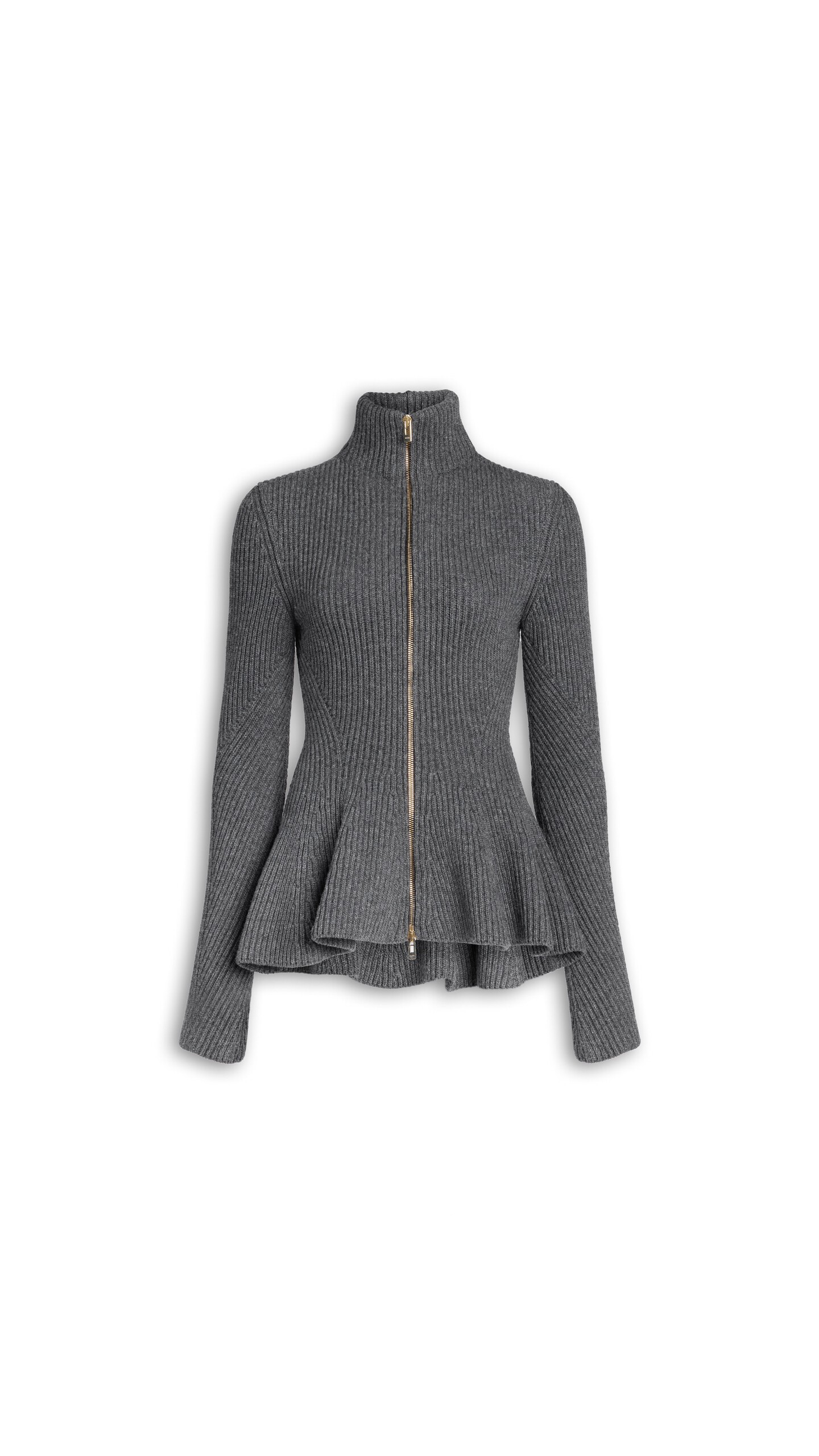 ALA&Iuml;A PEPLUM KNITTED CARDIGAN DARK GREY
