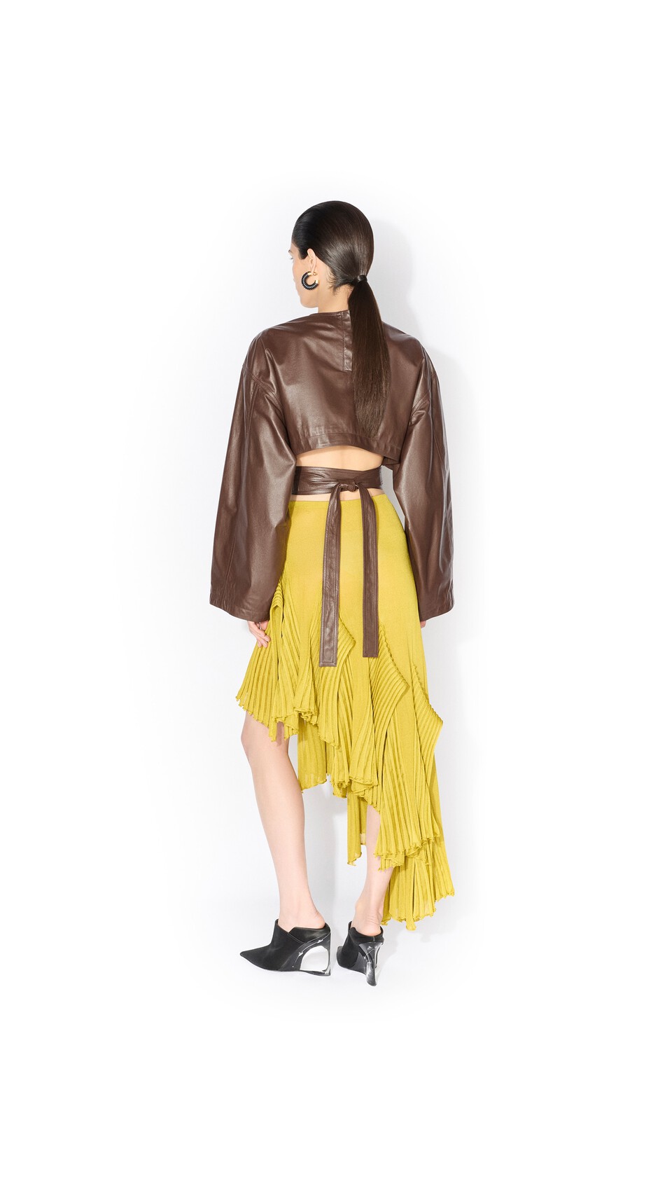 ALA&Iuml;A ASYMMETRIC LEAF GODET SKIRT LIME - View 3