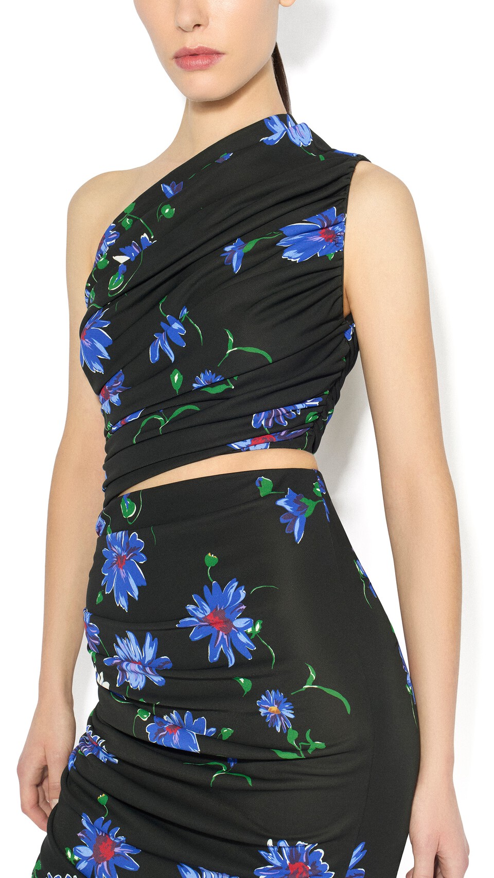 ALA&Iuml;A PRINTED CUTOUT DRESS BLACK/BLUE - View 7