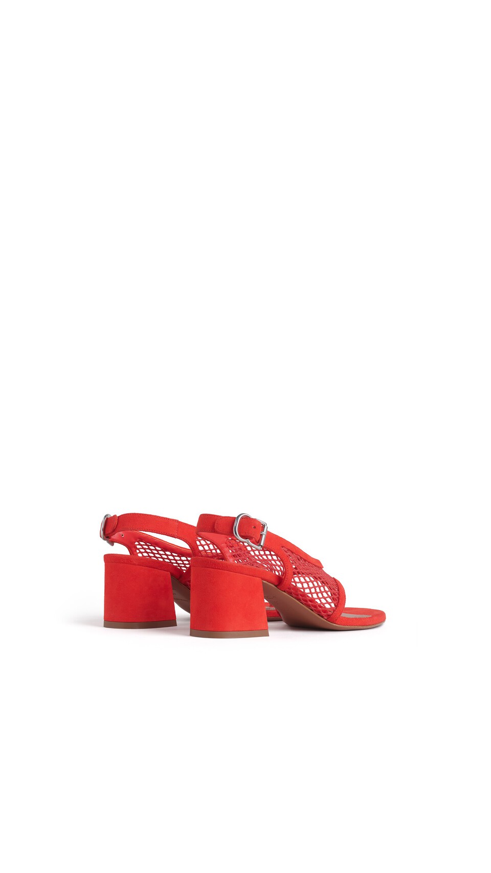 ALA&Iuml;A FISHNET HEEL SANDALS IN SUEDE ORANGE-RED - View 3