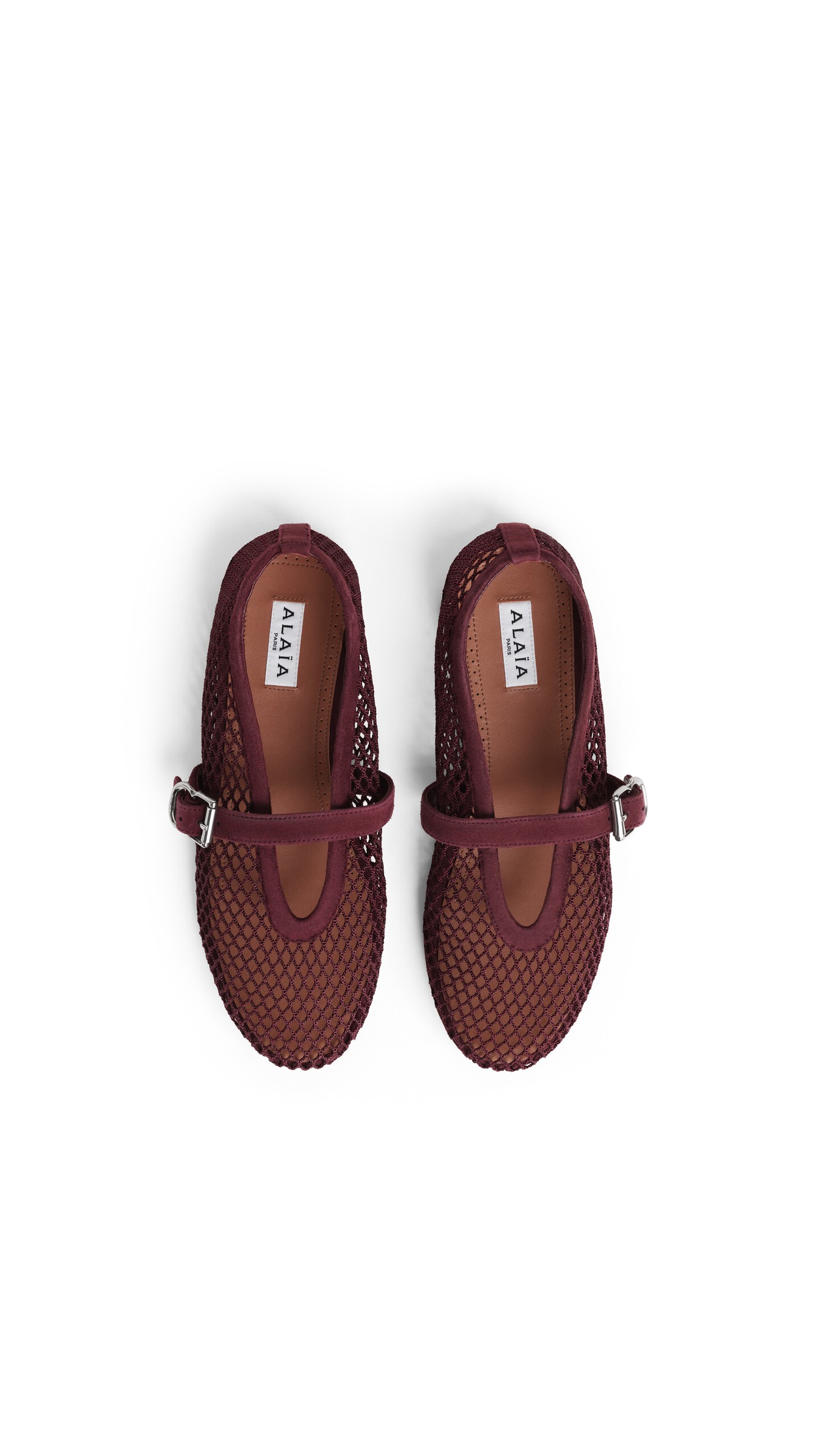 ALA&Iuml;A BALLET FLATS IN FISHNET AND SUEDE GARNET RED - View 4