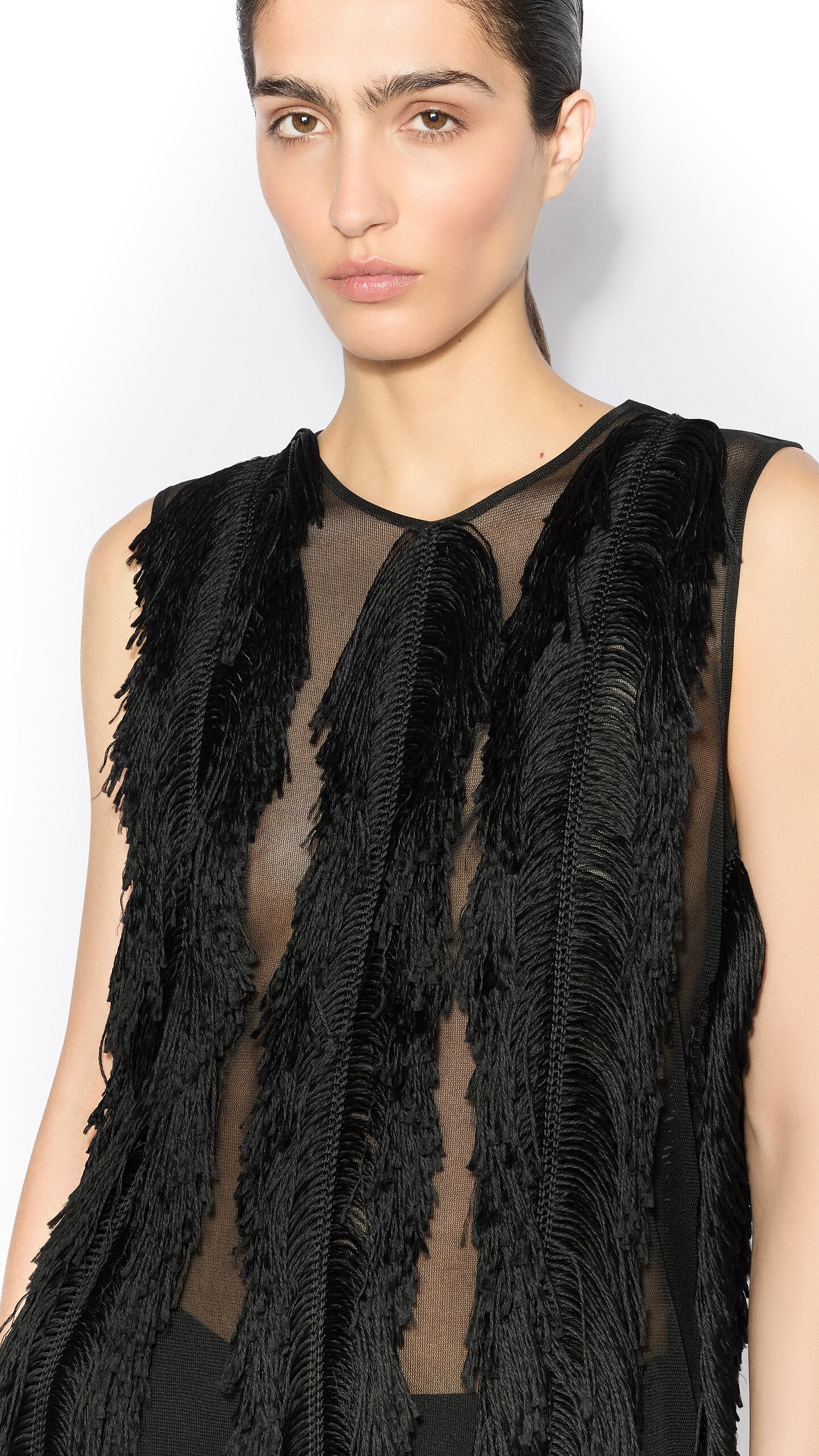ALA&Iuml;A SILK KNIT FRINGED DRESS BLACK - View 4