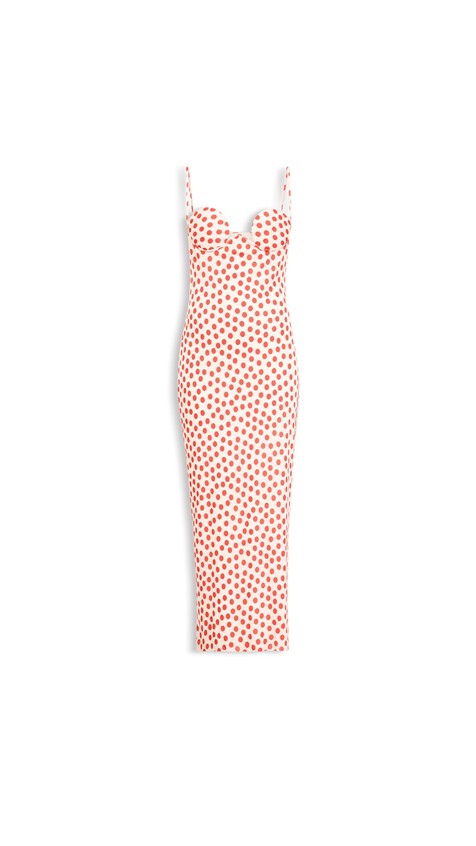 ALA&Iuml;A POLKA DOT COLUMN DRESS ECRU