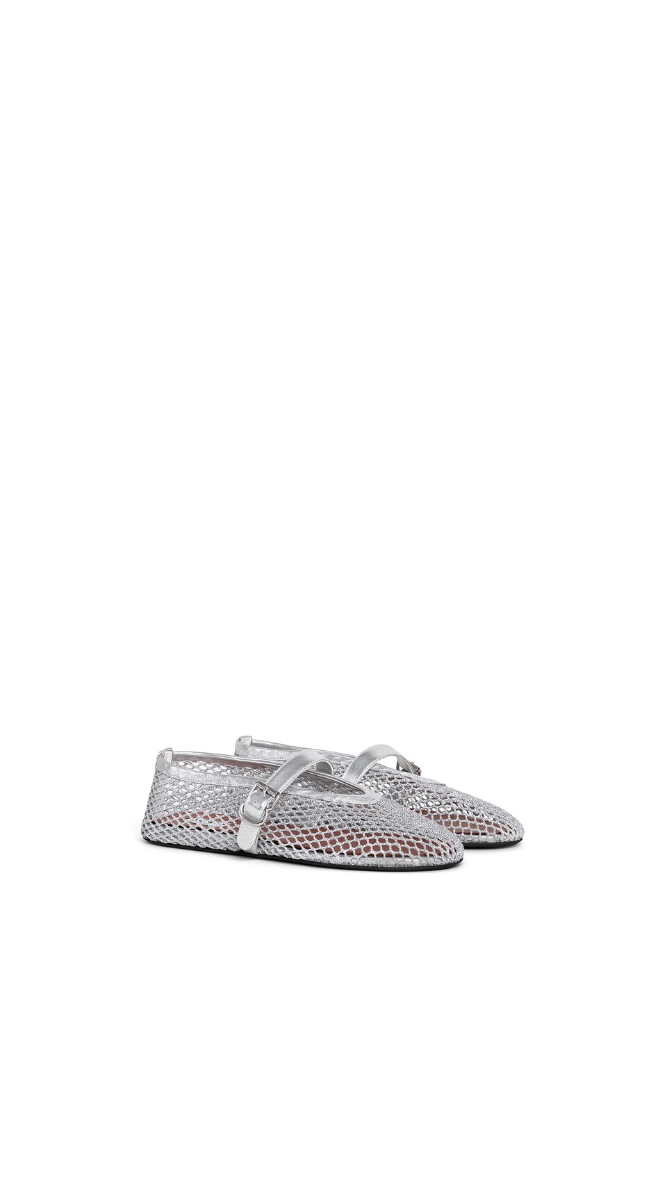 ALA&Iuml;A BALLET FLATS IN LAMINATED FISHNET WHITE SILVER - View 2