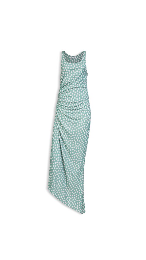 ALA&Iuml;A POLKA DOTS GATHERED DRESS GREEN