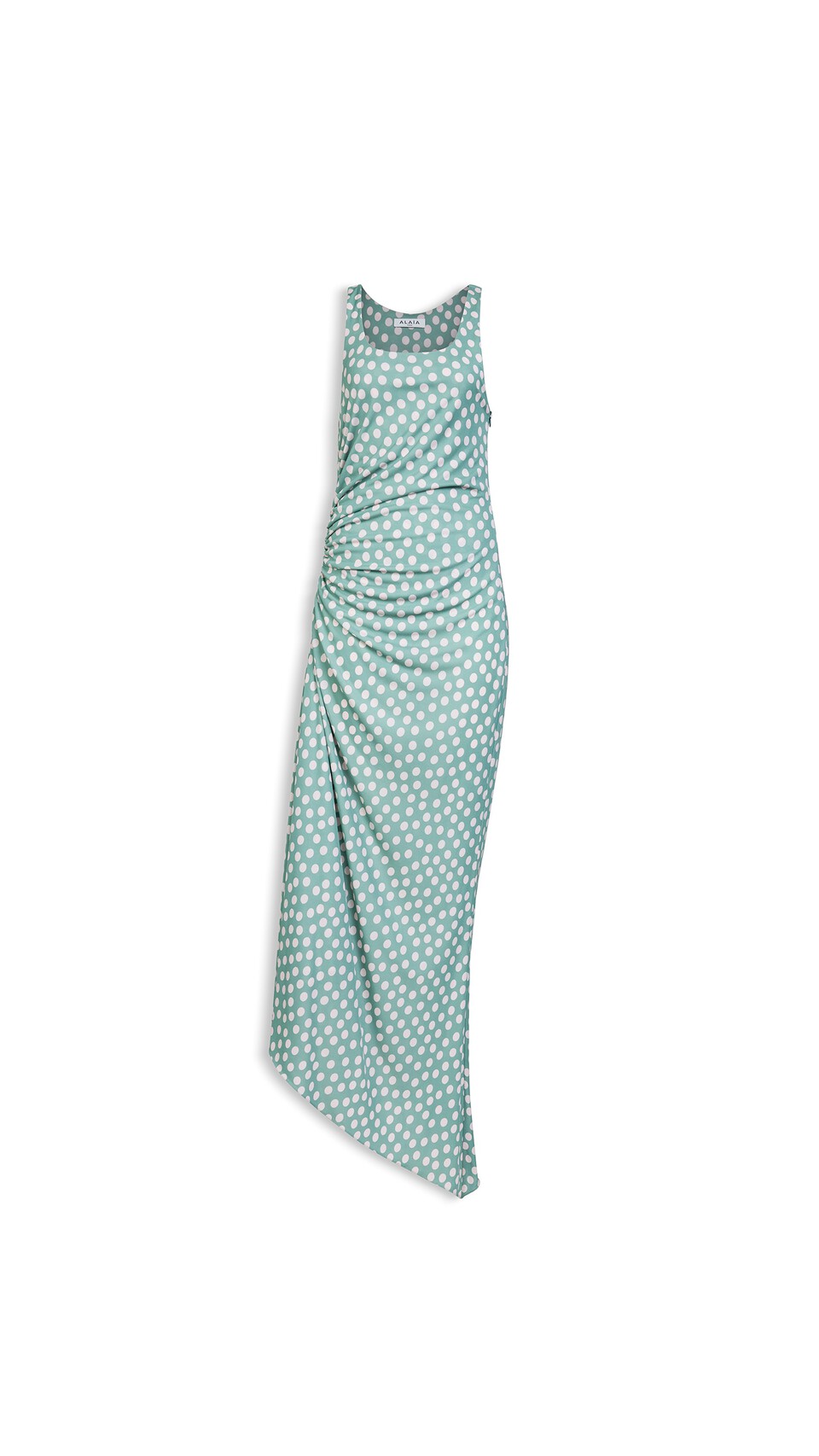 ALA&Iuml;A POLKA DOTS GATHERED DRESS GREEN