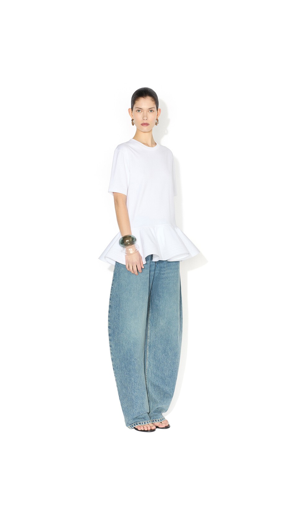 ALA&Iuml;A COTTON JERSEY CRINOLINE T-SHIRT WHITE - View 2