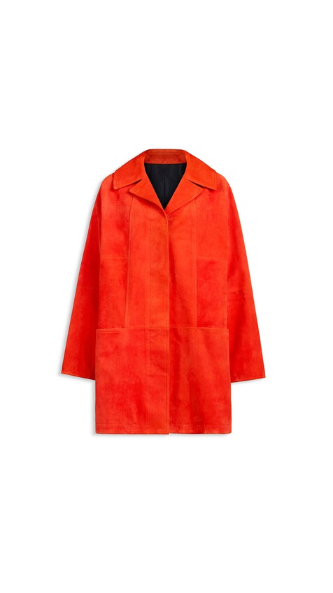 ALA&Iuml;A A-LINE SUEDE GOATSKIN COAT BLOOD ORANGE