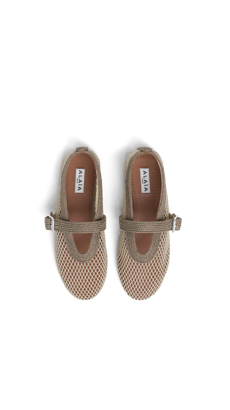 ALA&Iuml;A BALLET FLATS IN FISHNET AND SATIN CORD BEIGE GREY - View 4